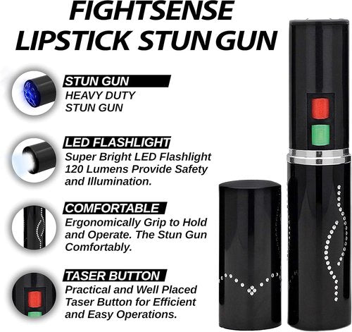FIGHTSENSE Lipstick Stun Gun | Bright LED Flashlight for Women's Self Defense - Rechargeable Battery