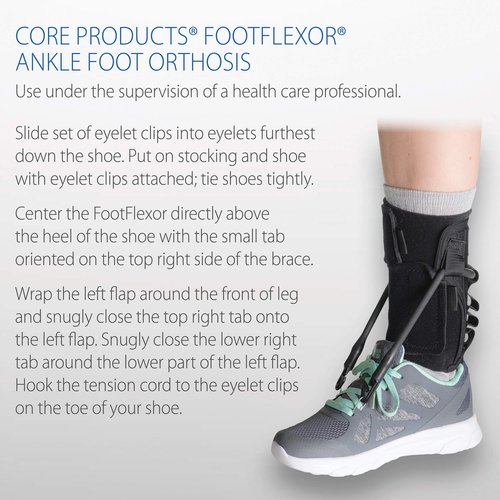 Core Products FootFlexor Foot Drop Brace - Soft Ankle Foot Orthosis (AFO) for Walking Support - Drop Foot Brace for Men & Women, Medium/Large