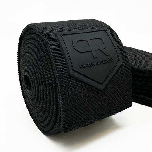 PR Personal Record Heavy Duty Extra Wide Knee Wraps for Weightlifting - Premium Pair with Easy Adjustments and Secure Fit, Quality Knee Wraps, Reinforced Stitching Knee Straps for Powerlifting (All Black)