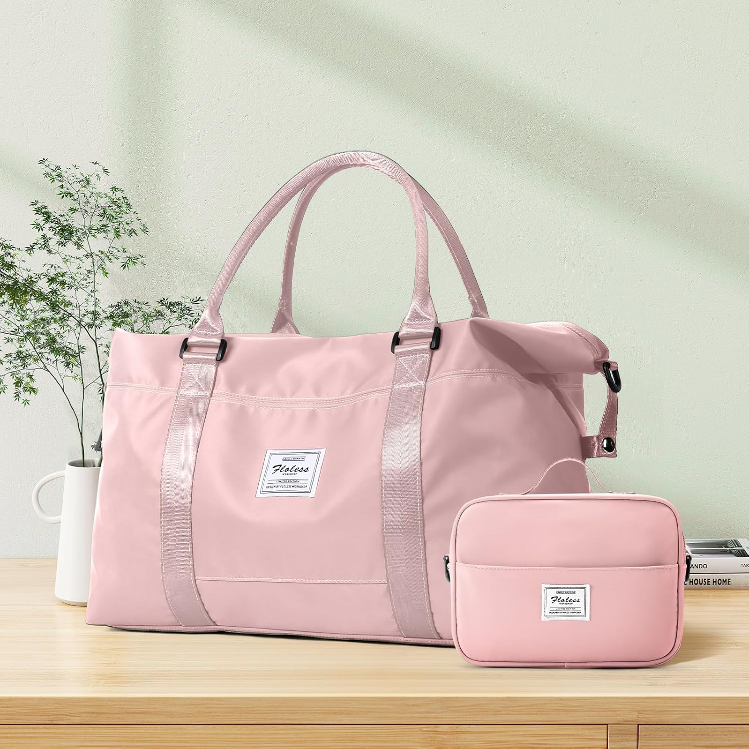 Skiennix Travel Duffel Bag - Stylish Weekender with Wet Pocket & Toiletry Bag | Large Pink