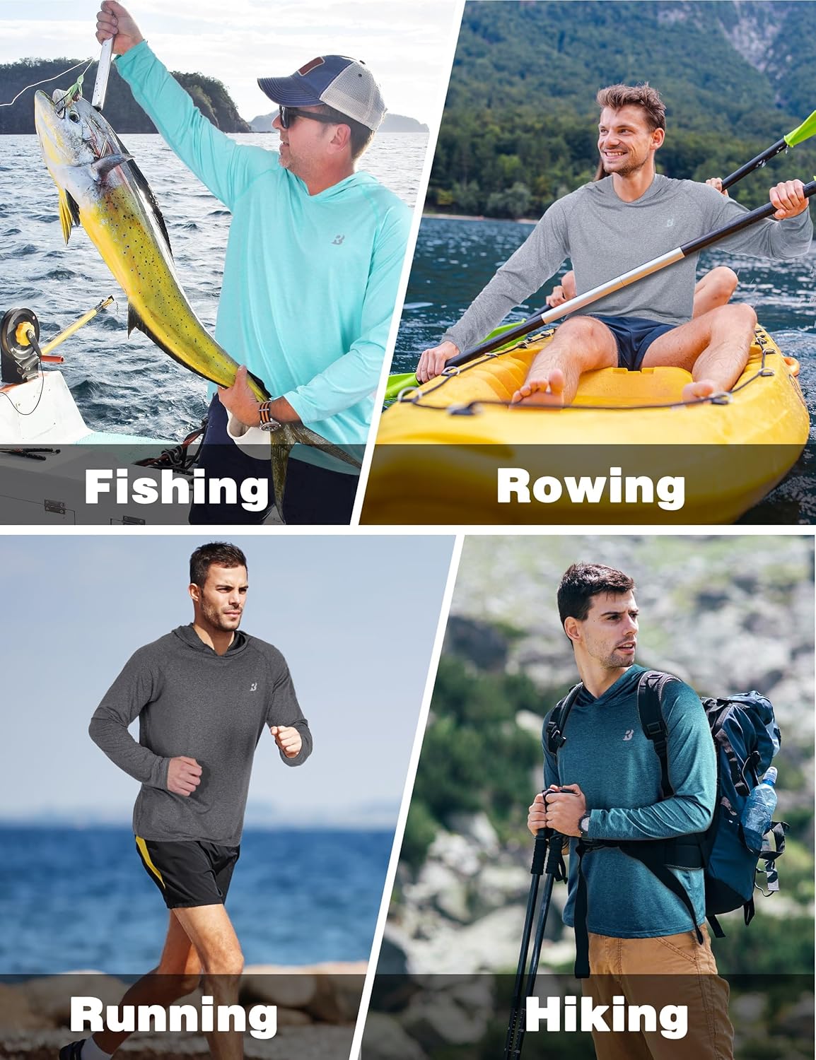 Roadbox Men's Fishing Shirt - UPF 50+ Long Sleeve UV Protection Hoodie | Quick-Dry Swim Rash Guard