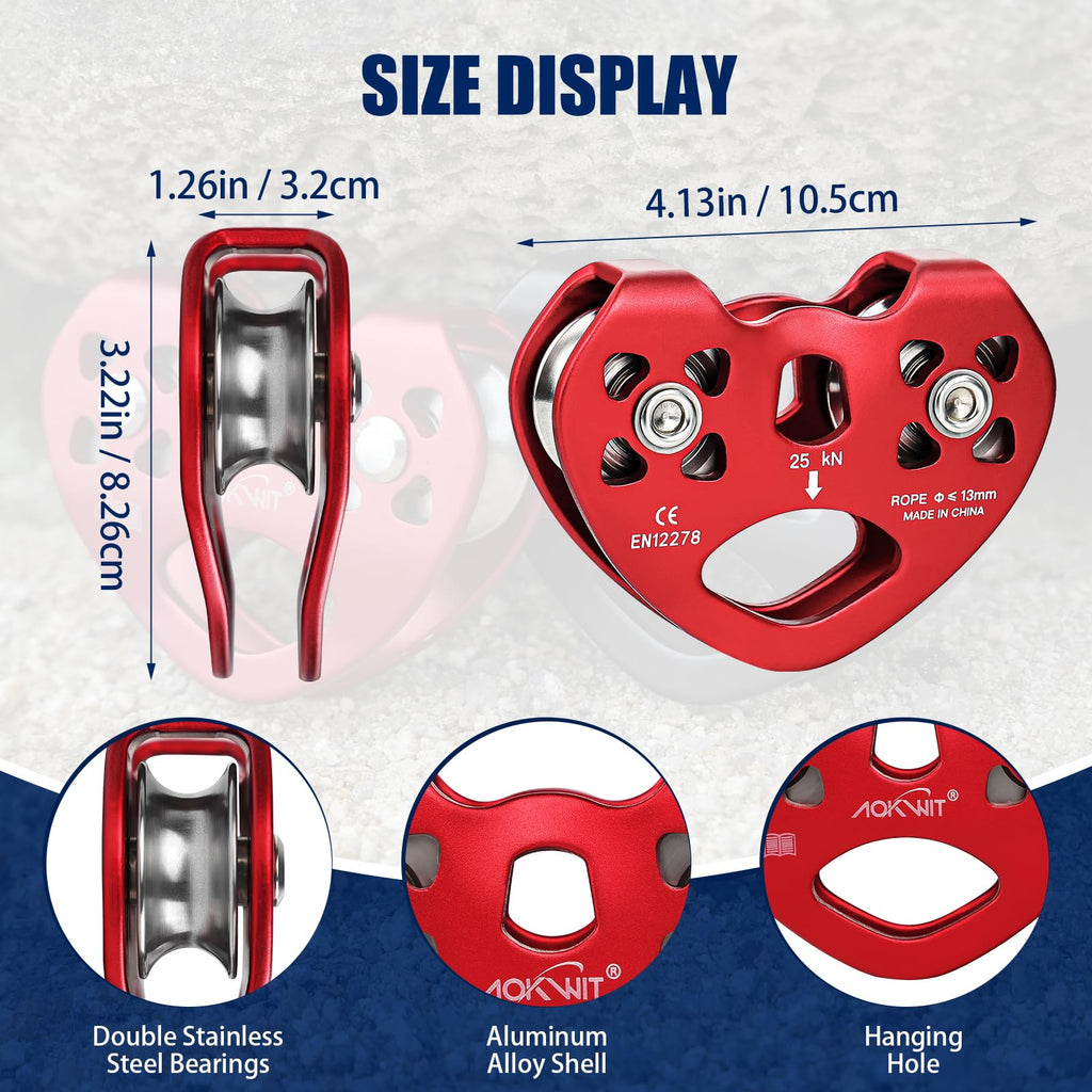 Zipline Pulley 25KN Aluminum Alloy Climbing Zip Line Pulley Stainless Steel Climbling Pulleys for Cable & Rope Rescue Climbing Hauling Backyard Zipline Outdoor Activities
