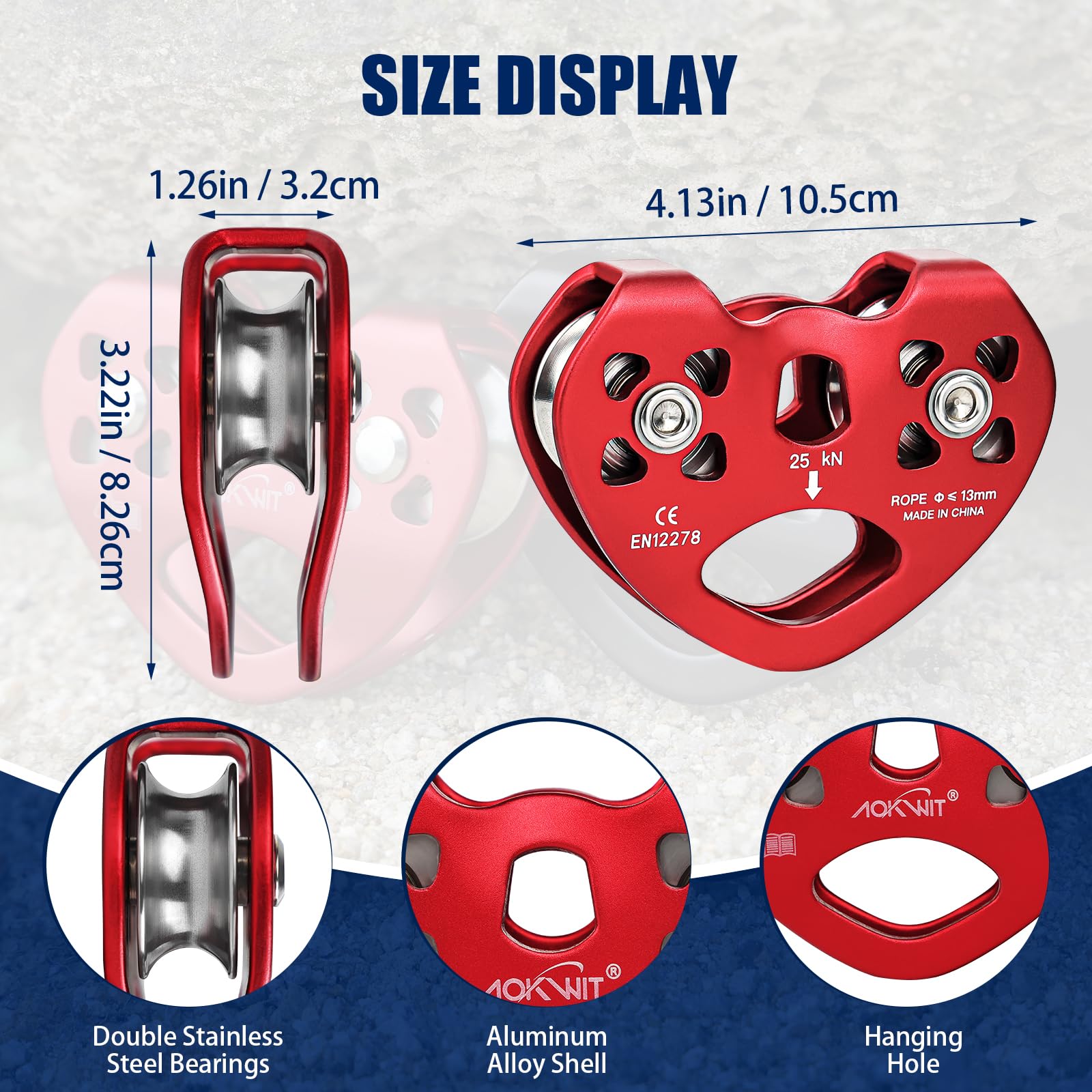 Zipline Pulley 25KN Aluminum Alloy Climbing Zip Line Pulley Stainless Steel Climbling Pulleys for Cable & Rope Rescue Climbing Hauling Backyard Zipline Outdoor Activities
