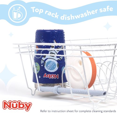Nuby Thirsty Kids Insulated Toddler Cup - 12 oz Stainless Steel, Leak-Resistant with Silicone Flexstraw - Monster Trucks
