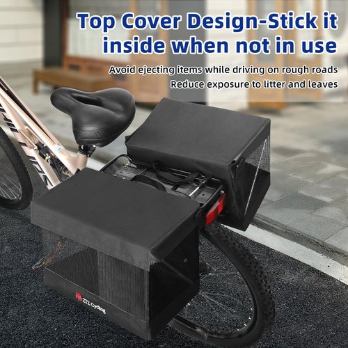 Zmgdrm Bicycle Grocery Panniers, 2PCS Foldable Bike Panniers Bags for Rear Rack, Rear Bike Basket Ebike Rear Rack Bags for Shopping Cycling Traveling Commuting(2 Pack)