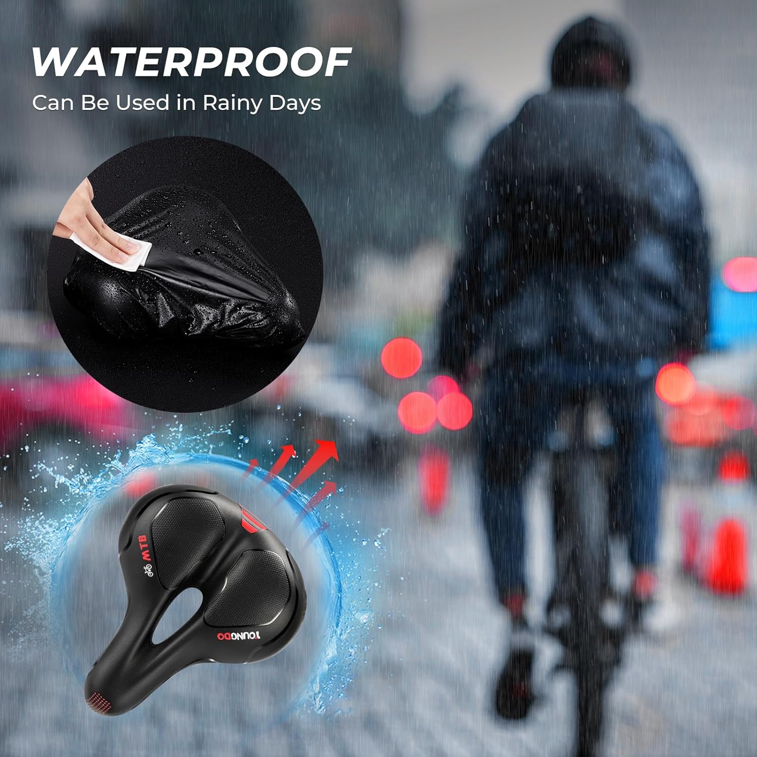 Youngdo Bike Seat - Comfortable Wide Gel Saddle for Road & Mountain Bikes | Breathable Design