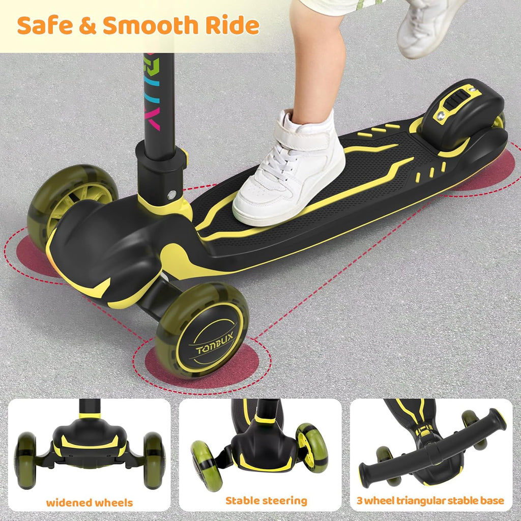 TONBUX Kids Scooter - Light Up 3-Wheel Kick Scooter for Ages 3-12 | Adjustable Height & Anti-Slip Deck