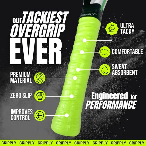 GRIPPLY Wacky Tacky Tennis Overgrips – 12 Pack Ultra Sticky, Non-Slip, Sweat-Proof Racquet Grip Tape Control – (12 Pack White)