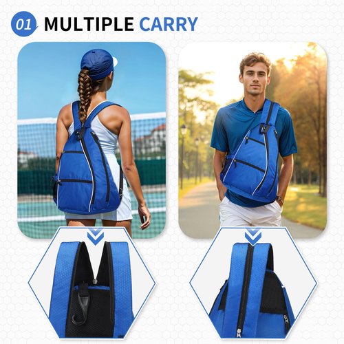 SUIKIHUM Pickleball Bags for Rackets, 32L Tennis Backpack Convertible Sling Bag for Rackets Lightweight Casual Pack for Men Women Ladies (Blue)