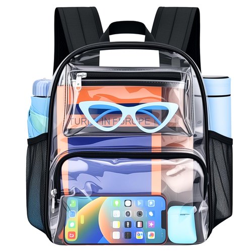 Clear Bag for Stadium Events, 12x6x12 Clear Backpack with Reinforced Strap, Stadium bag for Sports Concerts Work Travel, Black