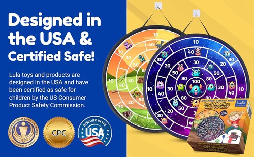 Lula Brands Dart Board - Double-Sided Indoor/Outdoor Game for Kids | Includes Backpack & Sticky Darts, 29”