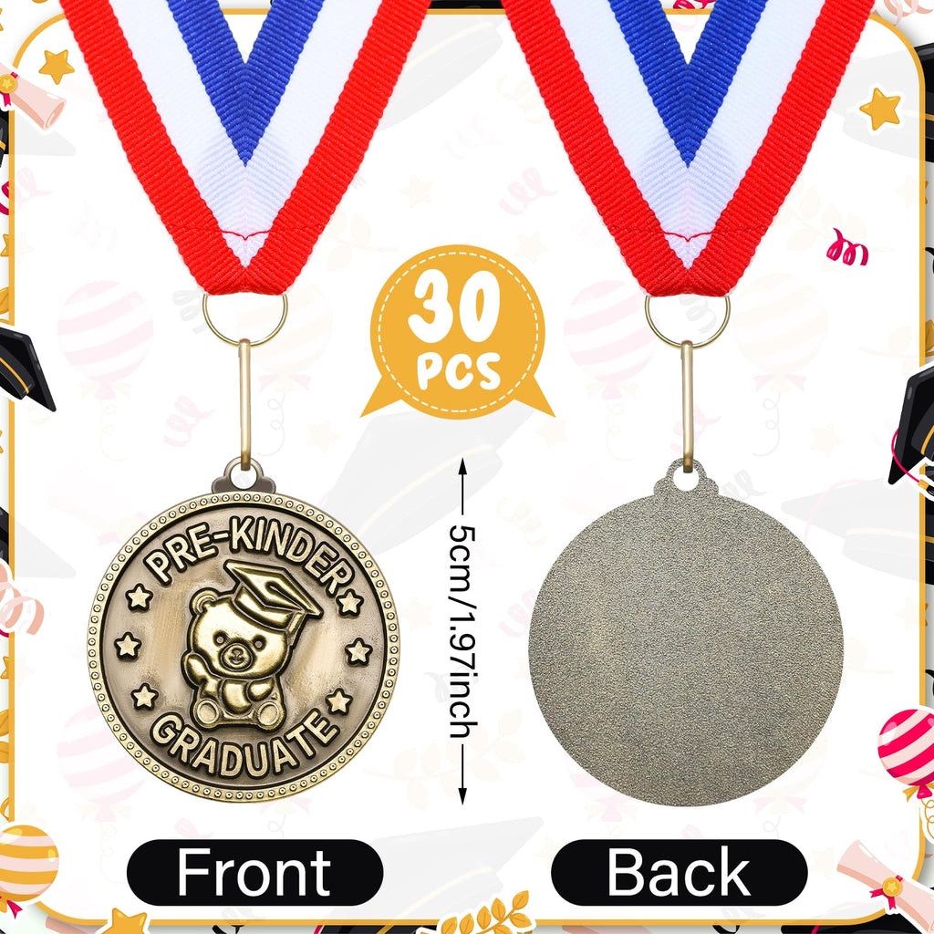 Remuuly 30/60 Pcs Kindergarten Graduation Award Medals for Kids 2'' Preschool Award Medallion with Neck Ribbon Congrats Graduation Gifts for School Student Party Favor(30 Pcs,Bear)