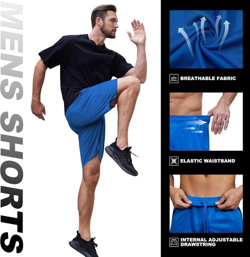 MLYENX Men's Quick-Dry Athletic Gym Shorts - Lightweight 4-6 Pack for Basketball & Running with Pockets