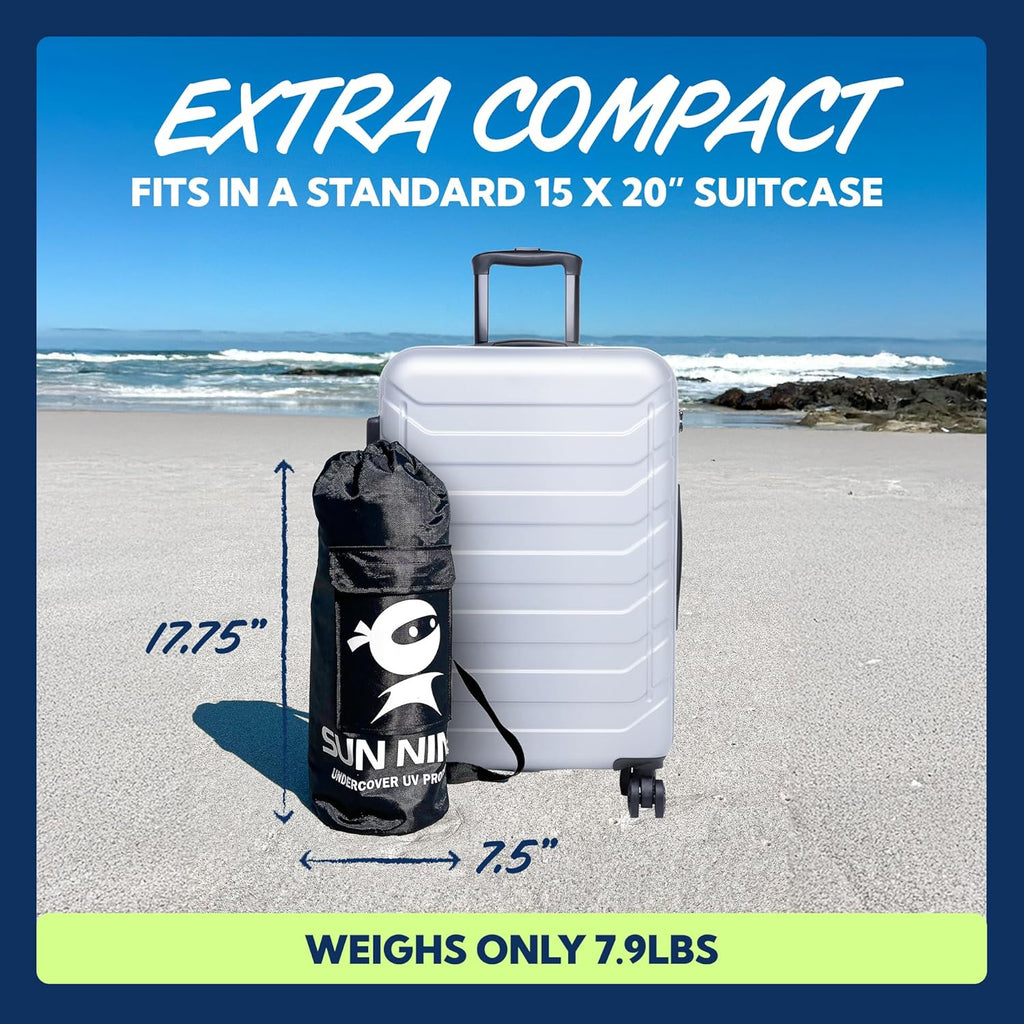 SUN NINJA Beach Tent Sun Shelter UPF50+ - Easy Pop Up Beach Canopy - Outdoor Shade for Camping Trips, Fishing, Backyard Fun Picnics - Sand Shovel, Ground Pegs & Stability Poles
