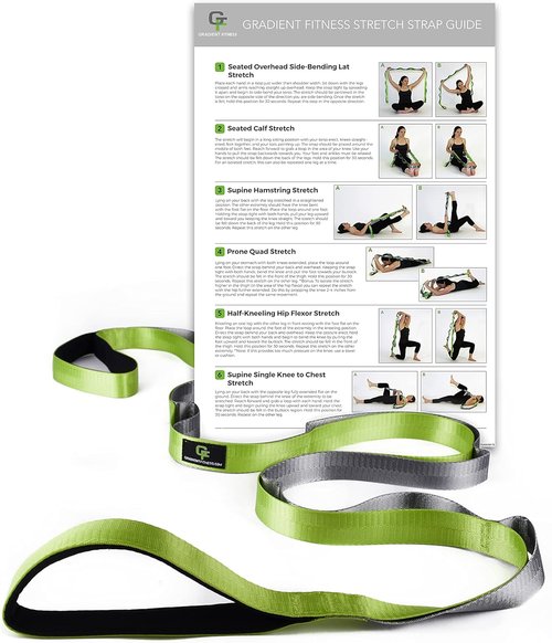 Gradient Fitness Stretching Strap - 12 Multi-Loop Stretch Strap with Neoprene Handles | 1" W x 8' L for Yoga & Physical Therapy
