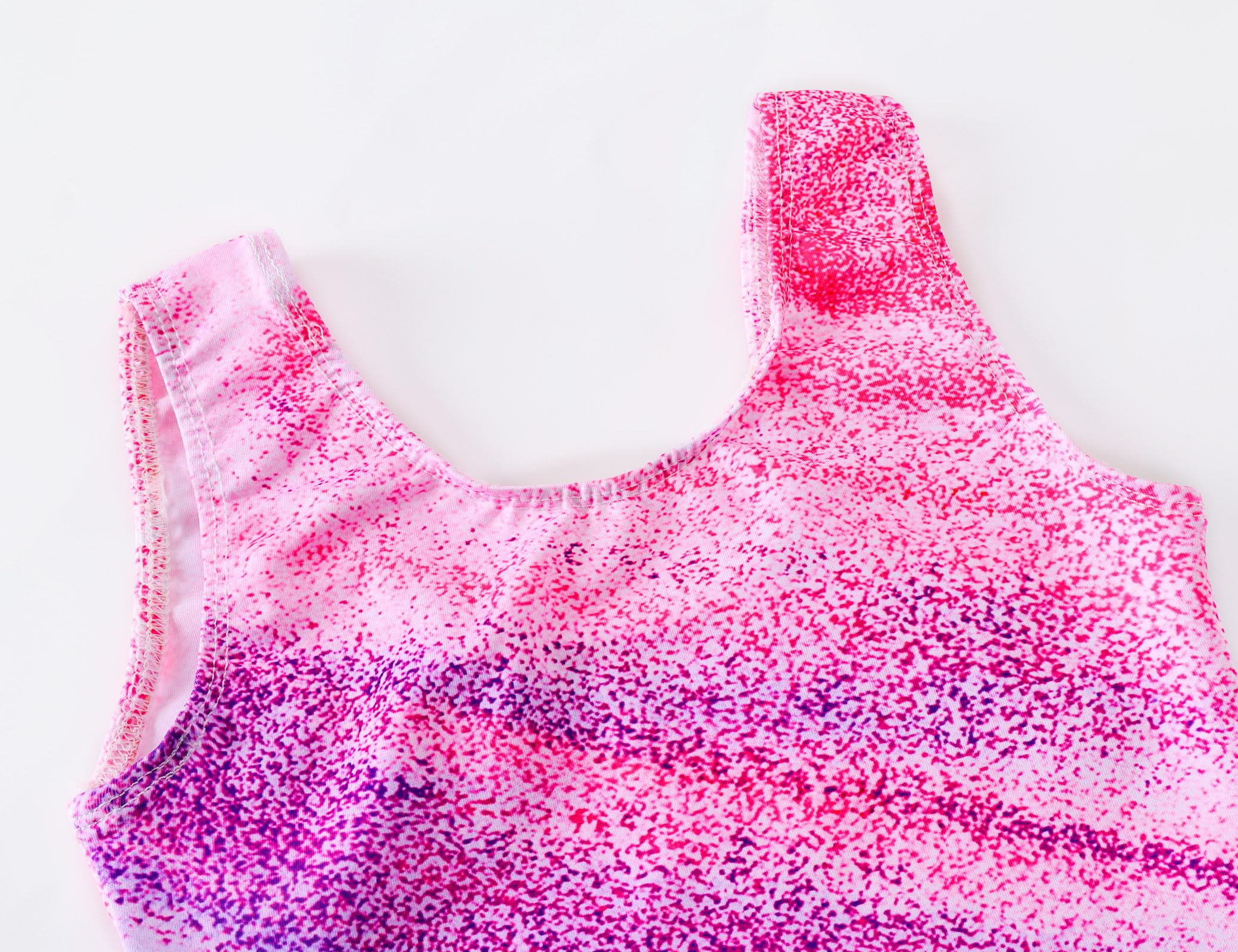 TENVDA Gymnastics Leotards for Girls Tumbling Outfit Size 7-8 Years Old Pink Stripes Sleeveless Athletic Bodysuits Sets