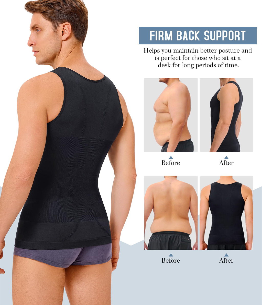 TAILONG 2 Pack Compression Shirt Men Body Shaper Slimming Shirt Tank Top Shapewear Tummy Control Vest