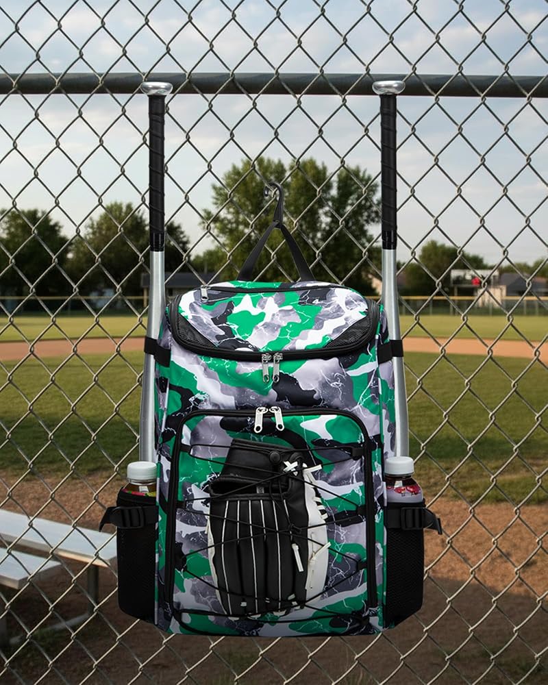 Baseball & Softball Gear Bag for Kids – Green, 19.3" H x 13.4" W x 6.7" D
