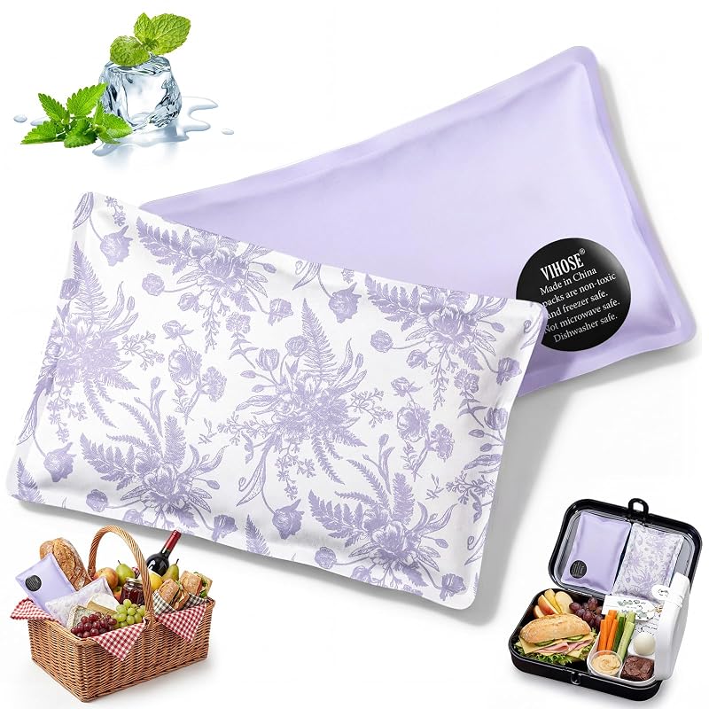 2 Pcs Ice Packs for Lunch Box Bag - Purple Floral Variation