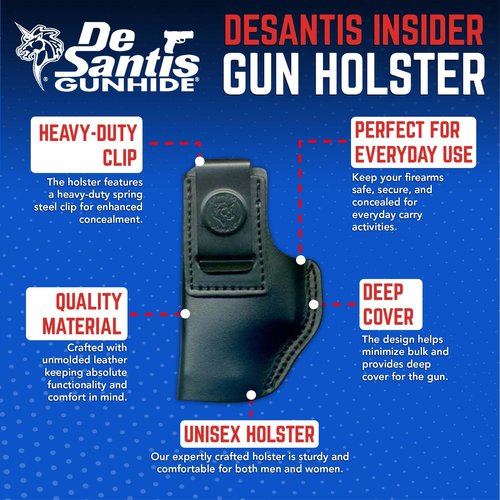 DeSantis Insider Gun Holster - IWB Holster, Conceal Carry, Fits the Glock 26, 27, 33, Walther PPS, PPS M2, PK380, Taurus PT111, PT140 G2 Mil, Ruger American Compact 9mm - Left Hand Draw, Black