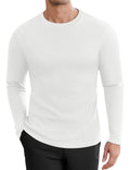Ekouaer Men's Long Sleeve Shirts Honeycomb Waffle Pullover Sweater Crewneck Thermal Tops Lightweight Undershirts White L