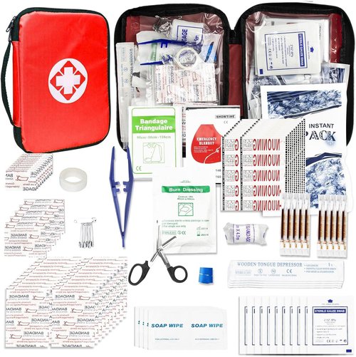 **Travel First Aid Kit by [Brand Name] | 300PCS Portable Emergency Survival Set for Outdoor Adventures - Red**