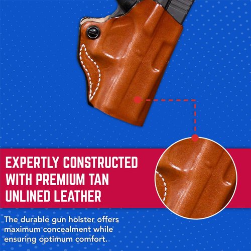 DeSantis Mini Scabbard Gun Holster with Secure Grip, Fits Glock 43 and 43X, Leather Molded Holster, Right-Hand Draw, Unisex, Tan