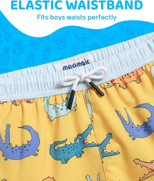 maamgic Boys Swim Trunks with Compression Liner 4-Way Stretch Quick Dry Bathing Suit Toddler Beach Shorts