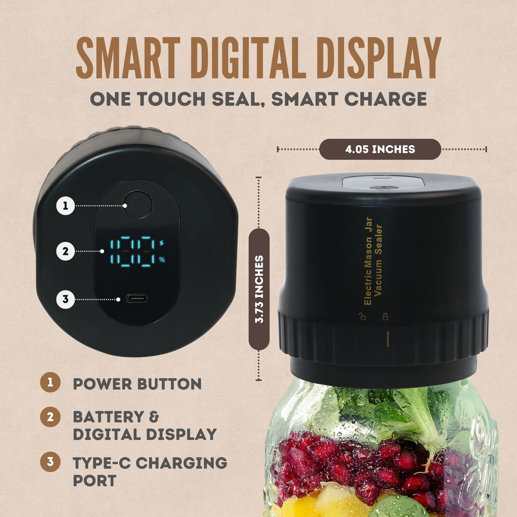 All-New 2026 Electric Mason Jar Vacuum Sealer Kit – Automatic Rechargeable Sealer for Mason Jars – Includes 5 Lids (Regular & Wide Mouth), Lid Opener, & Type-C Cable – Eco-Friendly Food Preservation