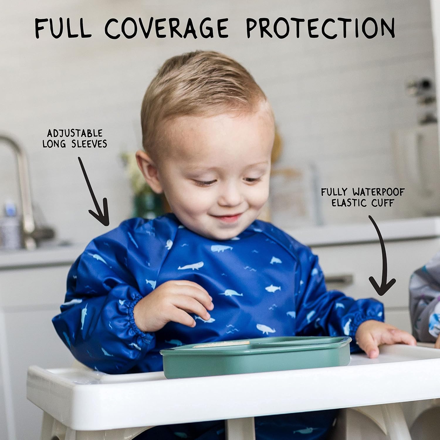 Tiny Twinkle Long Sleeve Bibs for Babies | 2-Pack Waterproof Smock Bibs | Machine Washable Feeding Essentials | Slate Olive, 6–24M