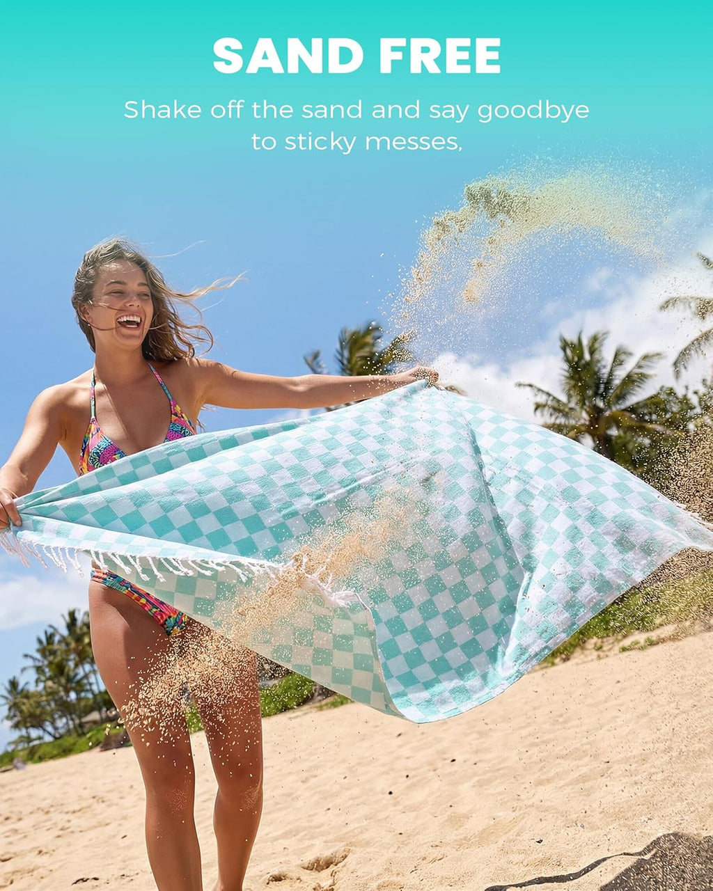 Skiennix Checkered Plaid Turkish Beach Towel - Oversized, Quick-Dry, Sand-Free Summer Essential