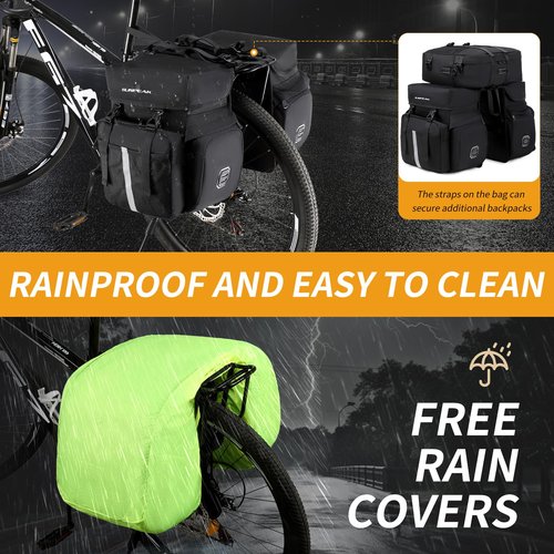 Sunpeak Bike Bag Accessories Panniers for Bicycle Rear Rack Bag 45L Waterproof Mountain Electric Bike Saddle Bag for Cycling Traveling Commuting Black