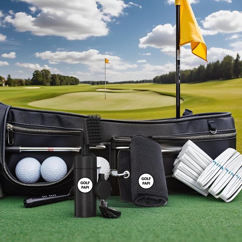 GOLF PAPI Golf Club Cleaner Brush Kit – 2 Pack Golf Club Cleaning Accessories Include Spray Bottles, Towels, Brush Covers & Retractable Clips – Must-Have Golf Gifts for Clean Shots - (Black - 2 Pack)