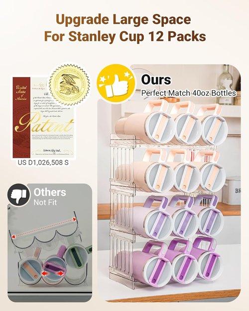 Gracenal Large Tumbler Organizer - Stackable Storage for 40 oz Stanley Cup Accessories | 4-Pack, 12-Bottle Capacity