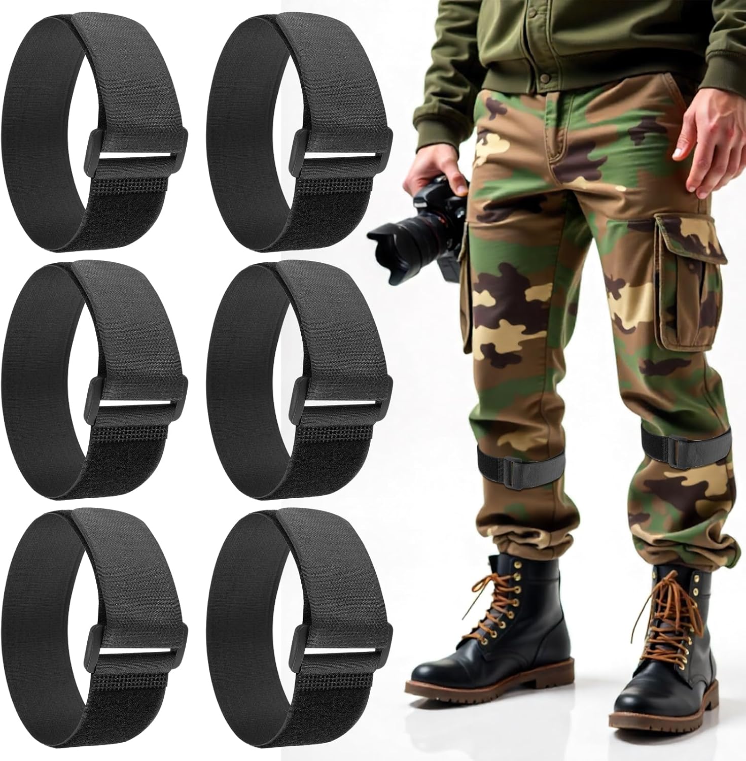 Skiennix 6 PCS Non-Elastic Boot Straps - Adjustable Ankle Straps with Anti-Slip Strips | Black for Outdoor Activities