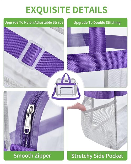 MAY TREE Clear Bag for Stadium Events 12×6×12 Clear Tote Lunch Bag with Reinforced Straps for Work, Sporting Events and Gym