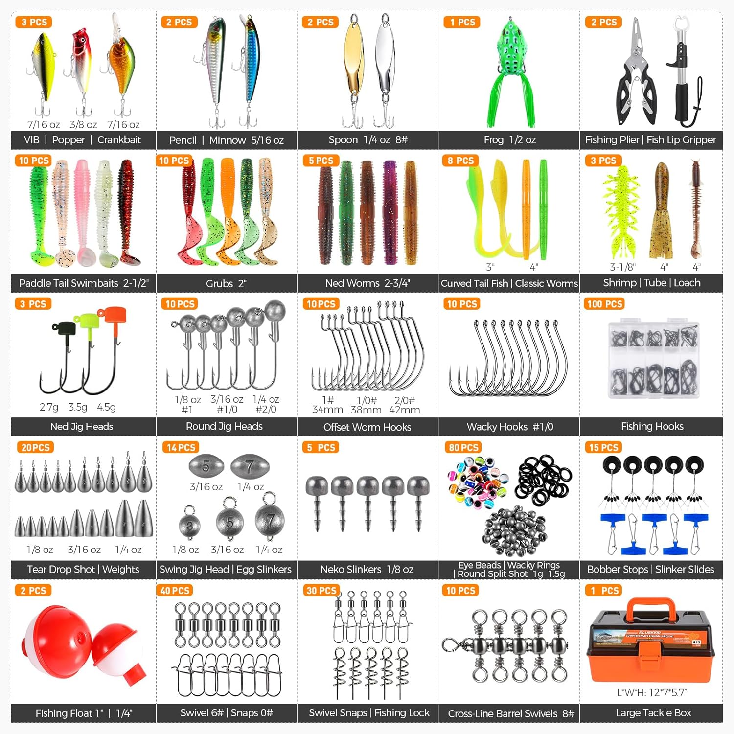 PLUSINNO Large Fishing Tackle Box - 3 Layers with 415Pcs Lures, Pliers & Accessories | Ideal Gift for Men