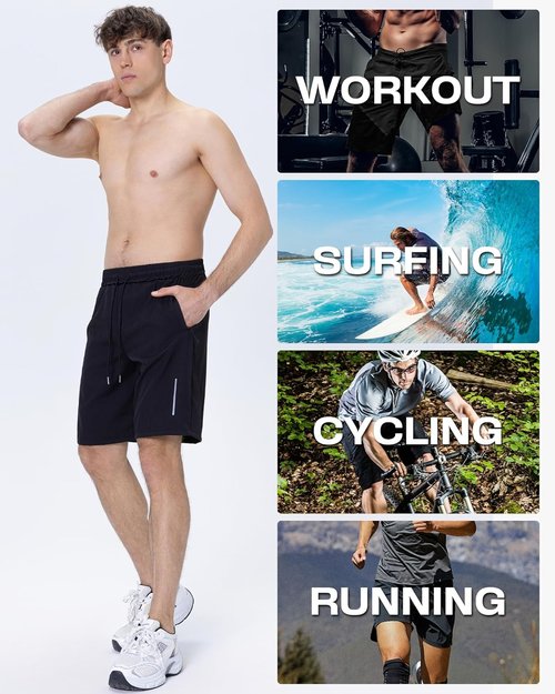 JWJ Men's Athletic Gym Shorts - Lightweight Quick-Dry Running & Basketball Shorts with Zipper Pockets