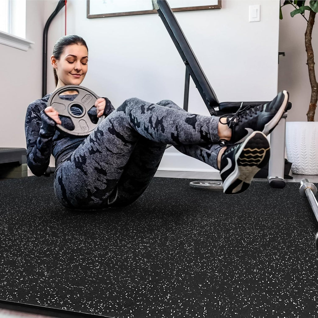 SUPERJARE Rubber Top Exercise Mats - 0.4'' Thick, 24 Pcs, 96 Sq Ft Interlocking Gym Flooring | Black/Grey