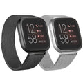 2 Pack Metal Bands Compatible with Fitbit Versa/Fitbit Versa 2 / Fitbit Versa Lite for Women Men, Stainless Steel Mesh Breathable Wristband Strap with Adjustable Magnet Lock (Small, Black+Silver)