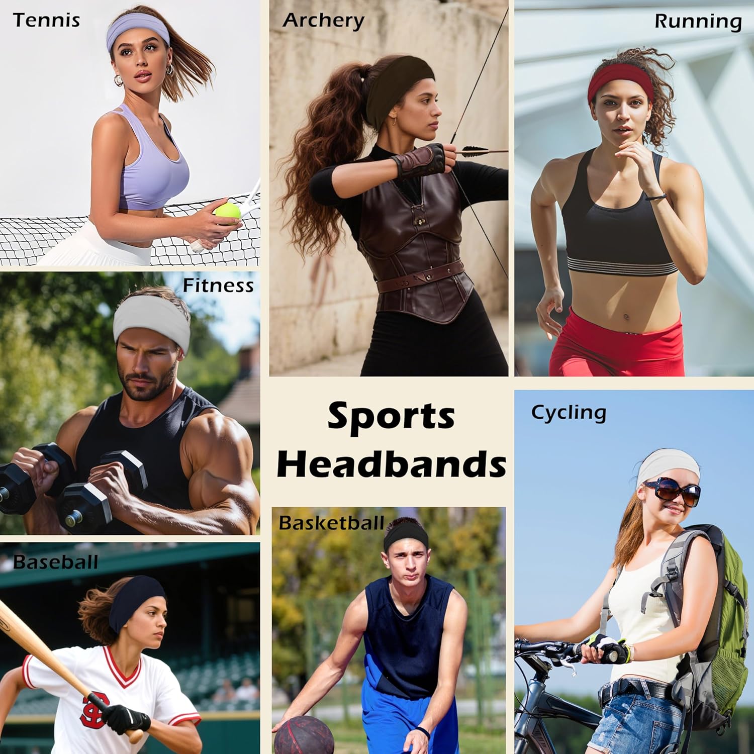 Skiennix 12PCS Wide Sports Headbands - Elastic, Non-Slip, Soft & Absorbent for Workouts, Yoga & Daily Use