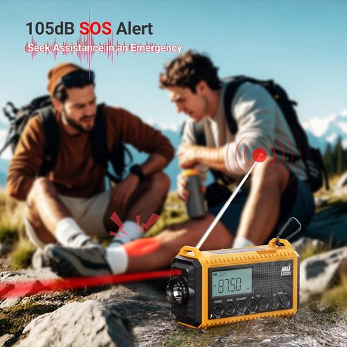 Mesqool 12000 Emergency Radio - NOAA/AM/FM/SW Weather Radio with Flashlight & Phone Charger | Portable Solar Power