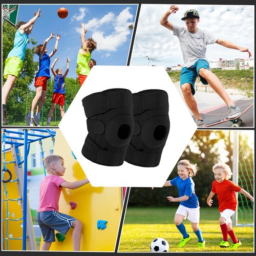 Foilswirl 1 Pcs Kids Knee Brace with Side Stabilizers Patella Gel Pads Adjustable Straps Youth Child Knee Brace Support for Meniscus Tear Sports, Meniscus Tear (Black)