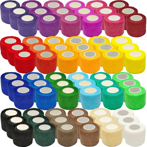 ailixinda 72 Pack Self Adhesive Bandage Wrap,2" x 5 Yards Self Adherent Wrap,Athletic Elastic Breathable Cohesive Bandage Wrap for First Aid,Sports,Wrist Ankle Swelling Sprains,Vet Wrap,24 Colors