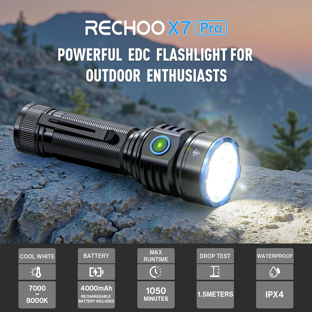 RECHOO Rechargeable Flashlight - Super Bright 7 LED with 3 Adjustable Lighting Modes | Waterproof for Home & Camping