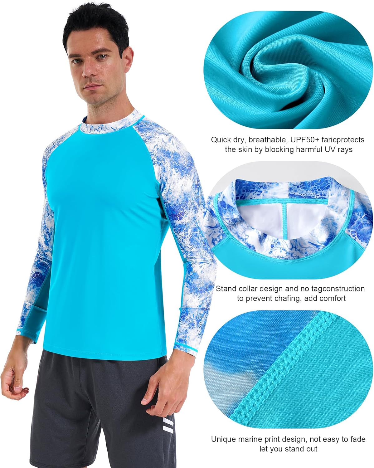 Skiennix Men's Long Sleeve Swim Shirt - UV Sun Protection Rash Guard | UPF 50+ Fishing Base Layer