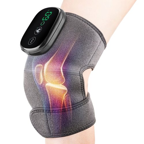 Cordless Knee Massager with Heat Vibration, Knee Heating Pad, Electric Heated Knee Brace Shoulder Heating Pads Elbow Wrap with 3 Heat Levels and Massage Modes