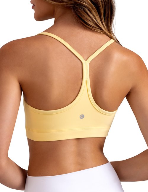 Colorfulkoala Women's Dreamlux Y Back Sports Bra Low Impact Padded Workout Top with Built in Bra A-C Cups Cream Yellow