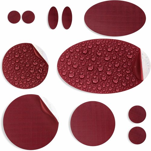 aZengear Down Jacket Repair Patches - Pre-Cut, Self-Adhesive, Waterproof Nylon Fabric (11 Pcs, Burgundy)
