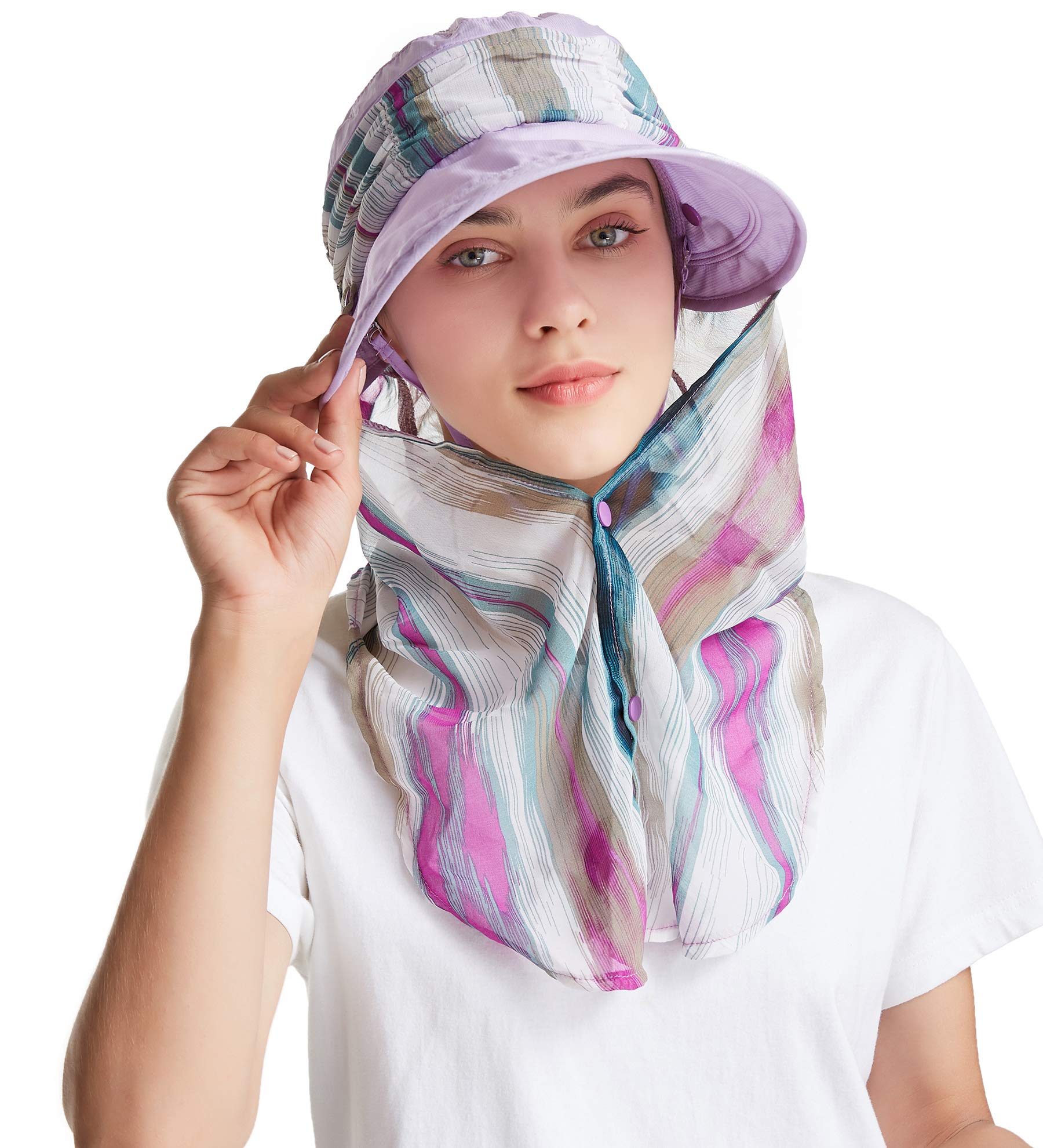 icolor Women Sun Hats UPF 50 Sun Protection Hat Summer Outdoor Neck Shield Flap Visor Hat Ponytail Hats Wide Brim Beach Hat (Lightpurple)